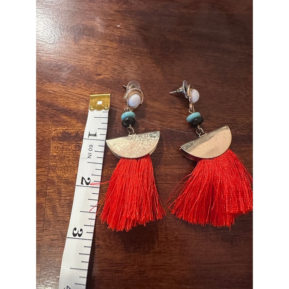 Red Tassel Dangle Drop Earrings Fashion Statement Jewelry